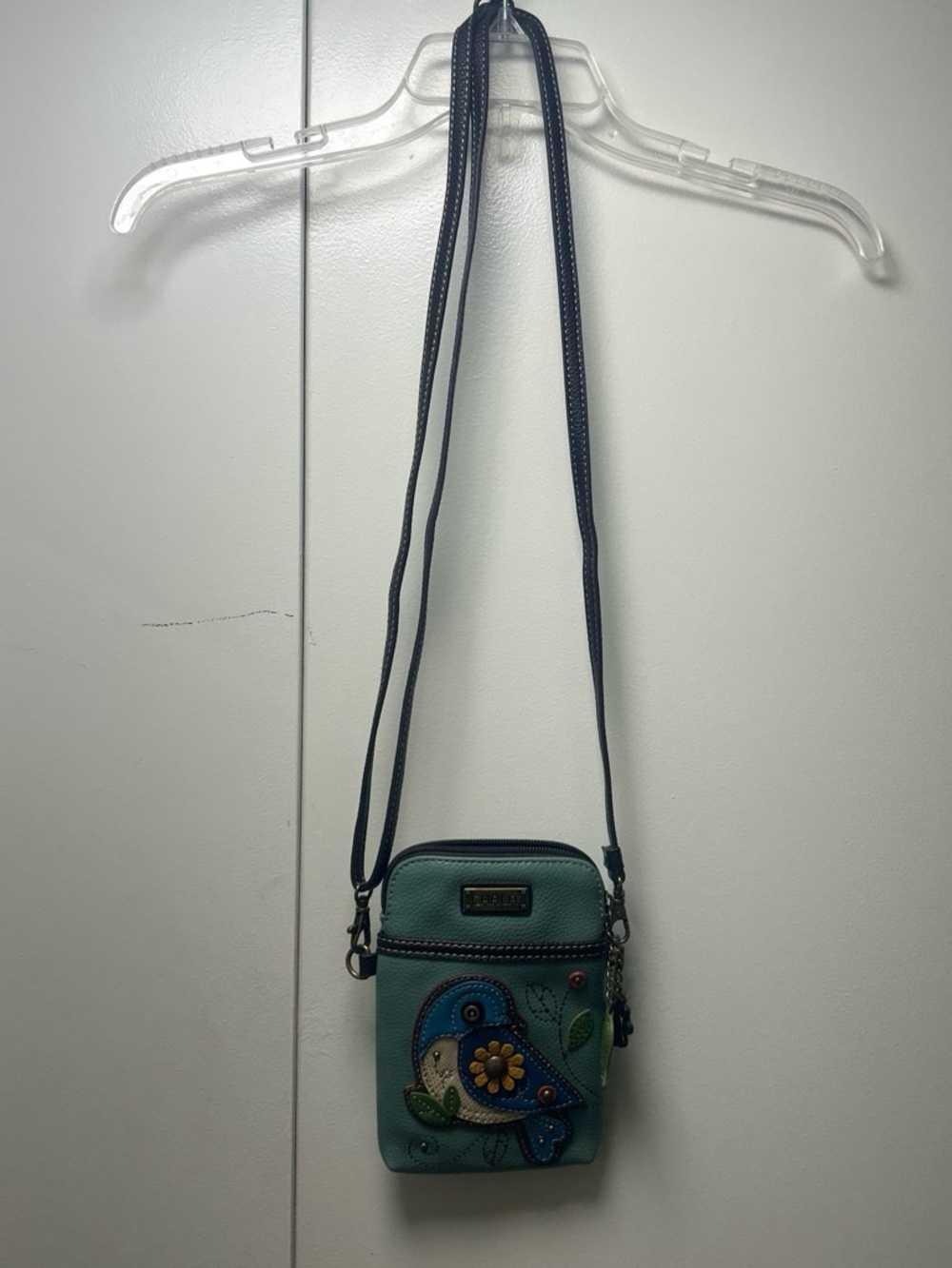 Chala Teal Crossbody Bag with Bird Applique